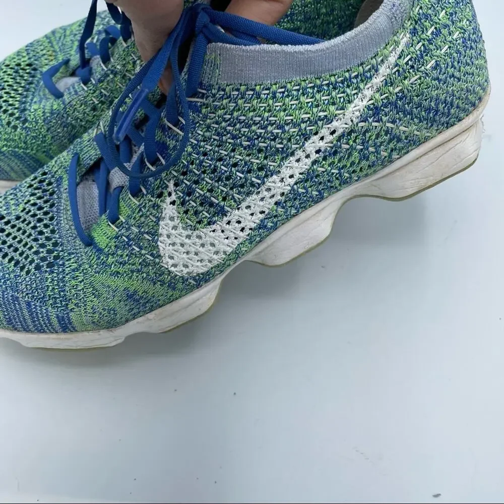 Nike Blue & Green Flyknit Zoom Running Shoes Sneakers Womens 8.5 Athletic Sporty